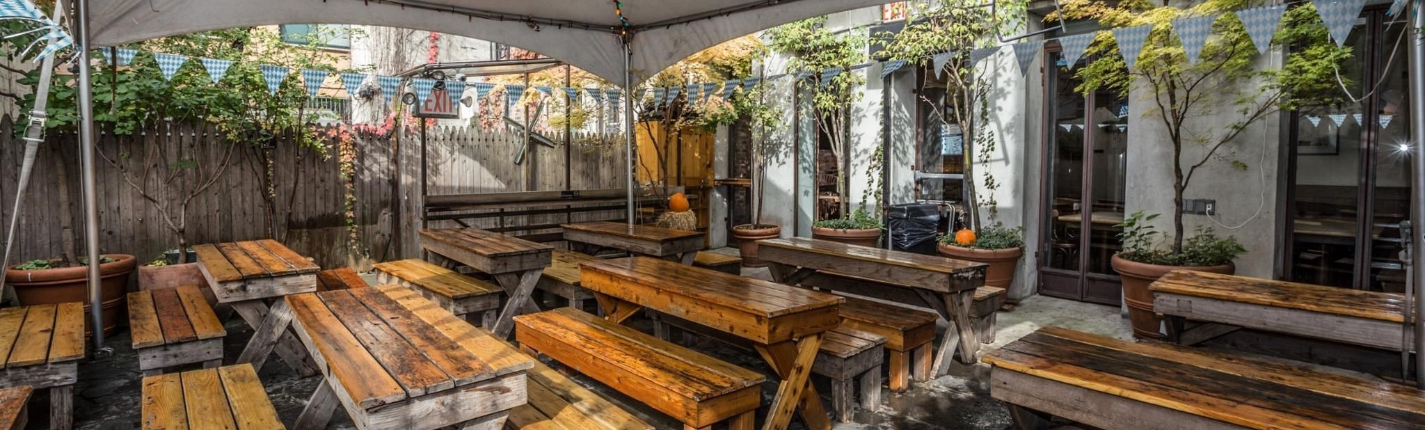 tables outside under a pavilion