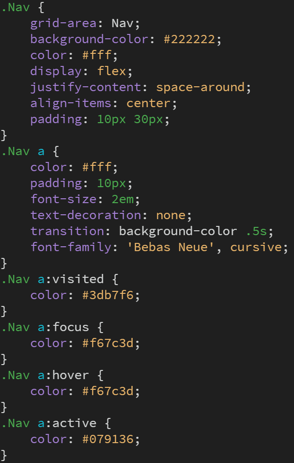 screenshot of nav css code