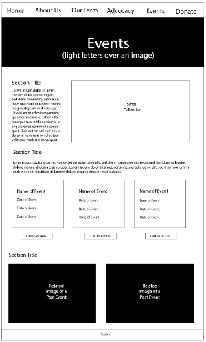 a wireframe layout for the seeds of solidarity Events page