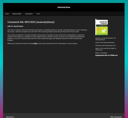 screenshot showing the javascript course site